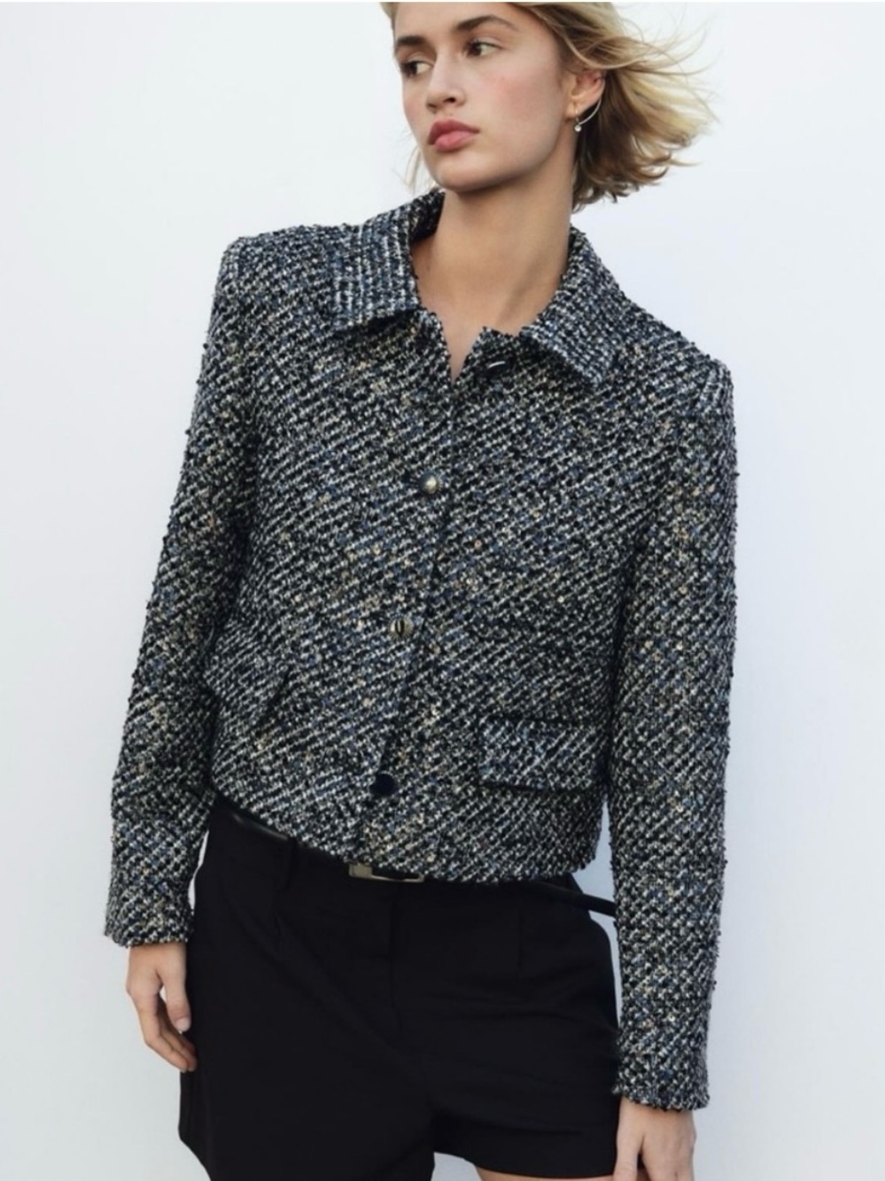 New ZARA Sequined Tweed Jacket - Picture 2 of 12